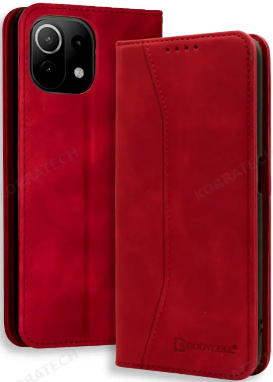 Bodycell Θήκη - Πορτοφόλι Xiaomi 11 Lite 5G NE / Mi 11 Lite - Red (5206015063381)