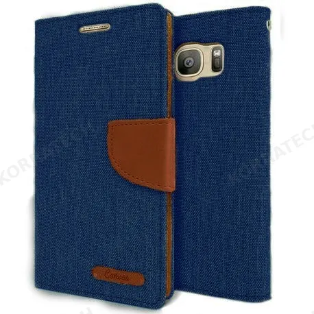 Θήκη Canvas Book Lenovo Vibe X3 - Πορτοφόλι (9432) - Μπλέ/Καφέ - OEM