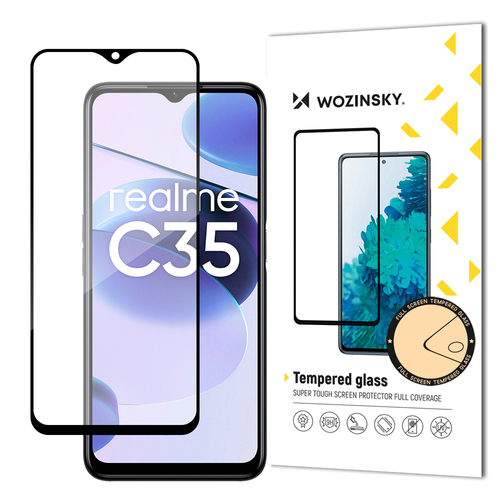 Full Glue Full Glue Full Screen Tempered Glass with Case Friendly Realme C35 Black Frame